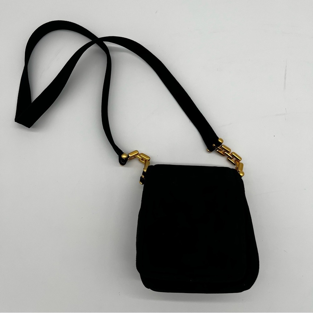 Vintage Frenchy of California Suede‎ Crossbody Bag Black Gold Chain Strap USA